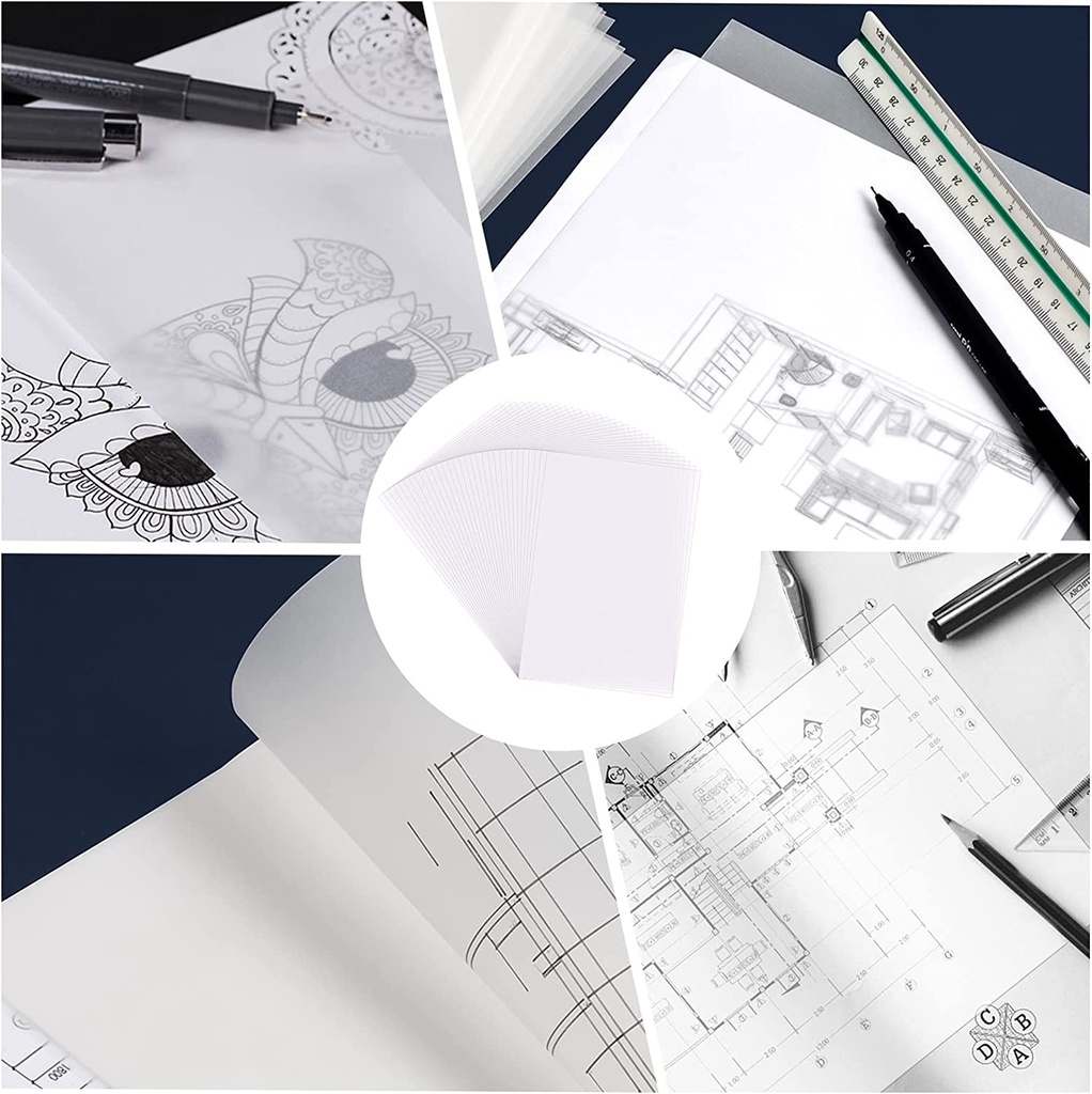 Art Paper  - 75 GMs - Tracing Paper, White Trace Paper -  Translucent Clear Paper for Sketching