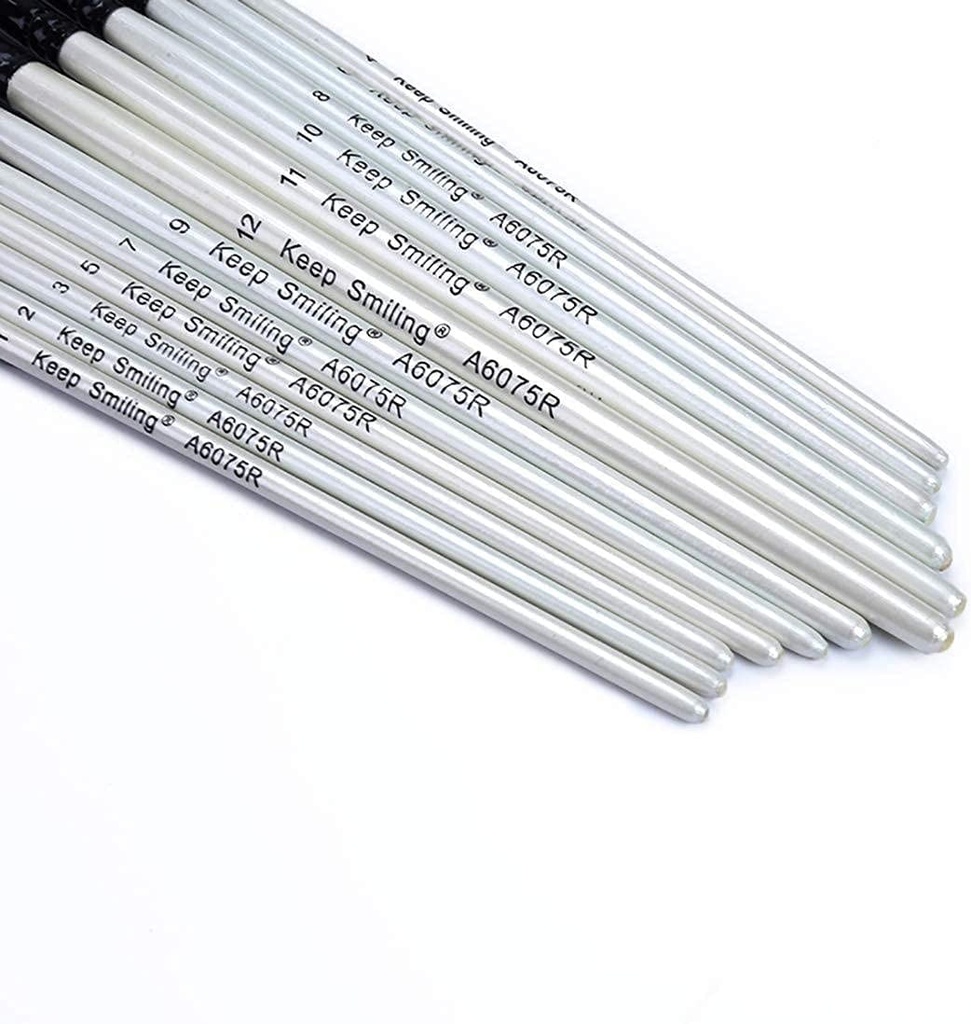 Keep Smiling - set of 12 Round brushes -  White long handle - different sizes ( from 1 to 12)