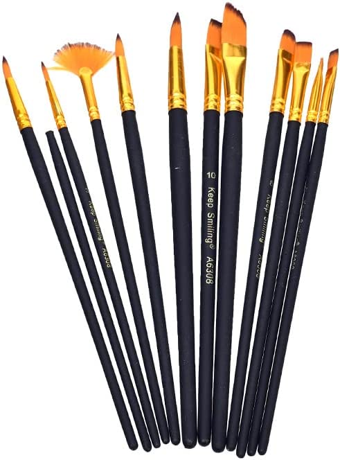 Keep Smiling - set of 12 different shapes Brushes -  White long handle - different sizes ( from 1 to 12) (copy)