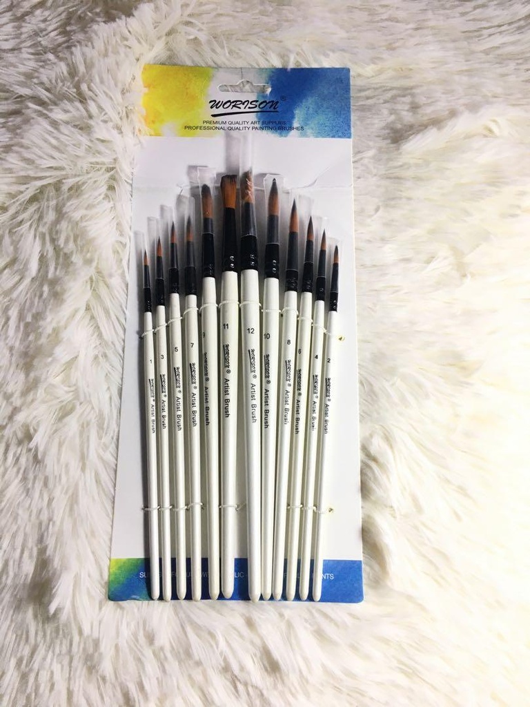 Worison set of 12 brushes - white handls - hair for gouashe and poster colors