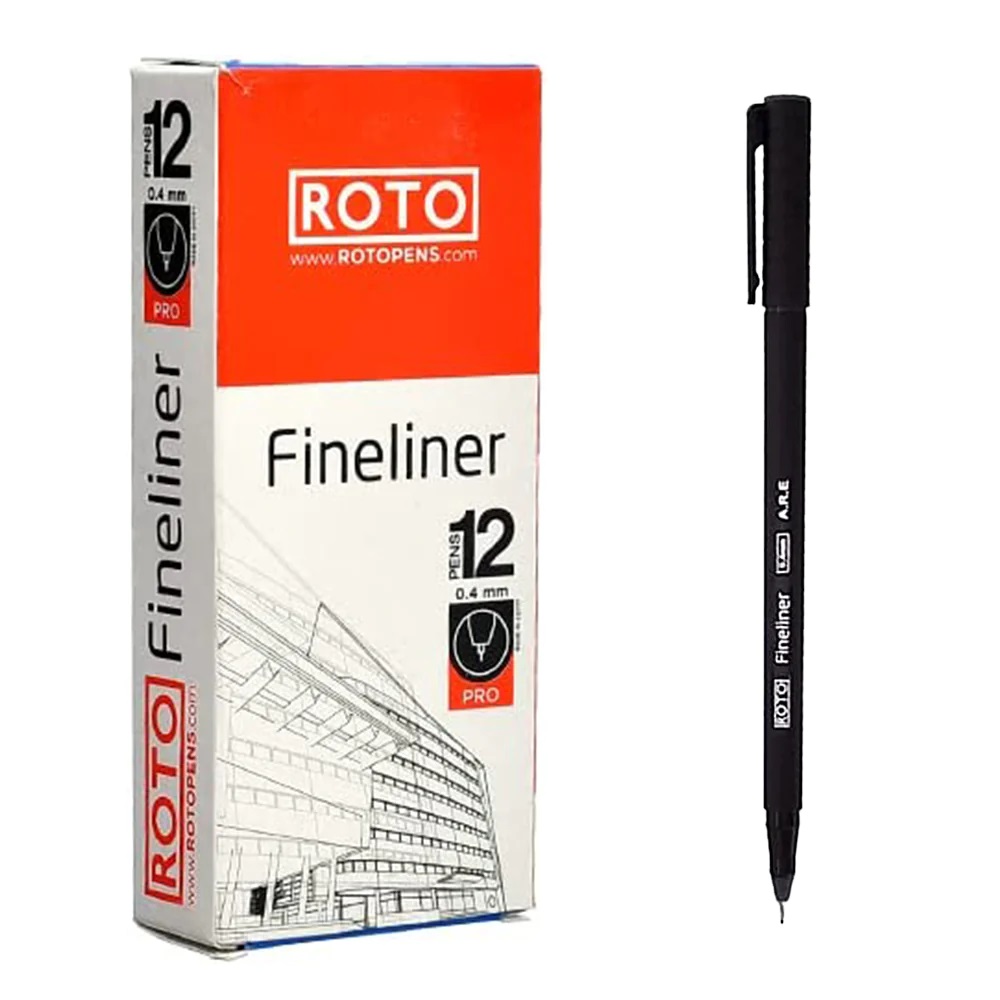 Roto - Fineliner Marker Pen - Water-base Ink - High Capacity, لآlack 0.4 Tip
