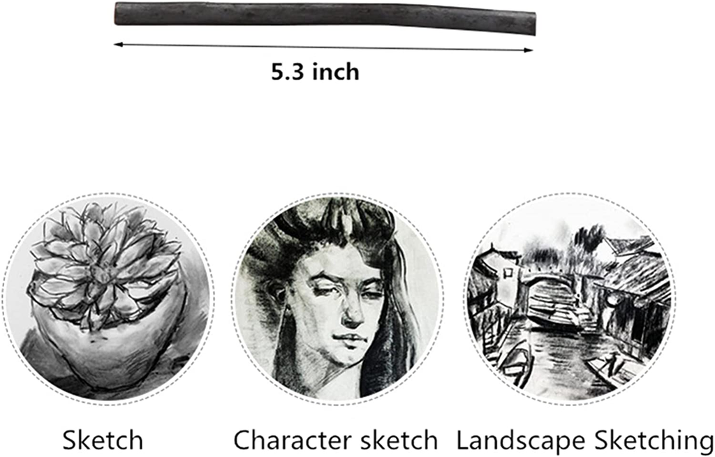 Charcoal, Soft, Black 8 Charcoal Sticks for Drawing, Sketching,  8-3 mm