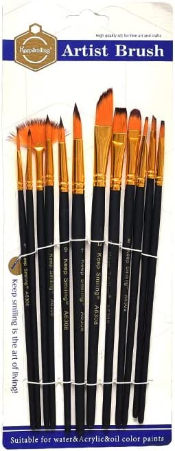 Keep Smiling - set of 12 different shapes Brushes -  black handle - different sizes ( from 1 to 12)