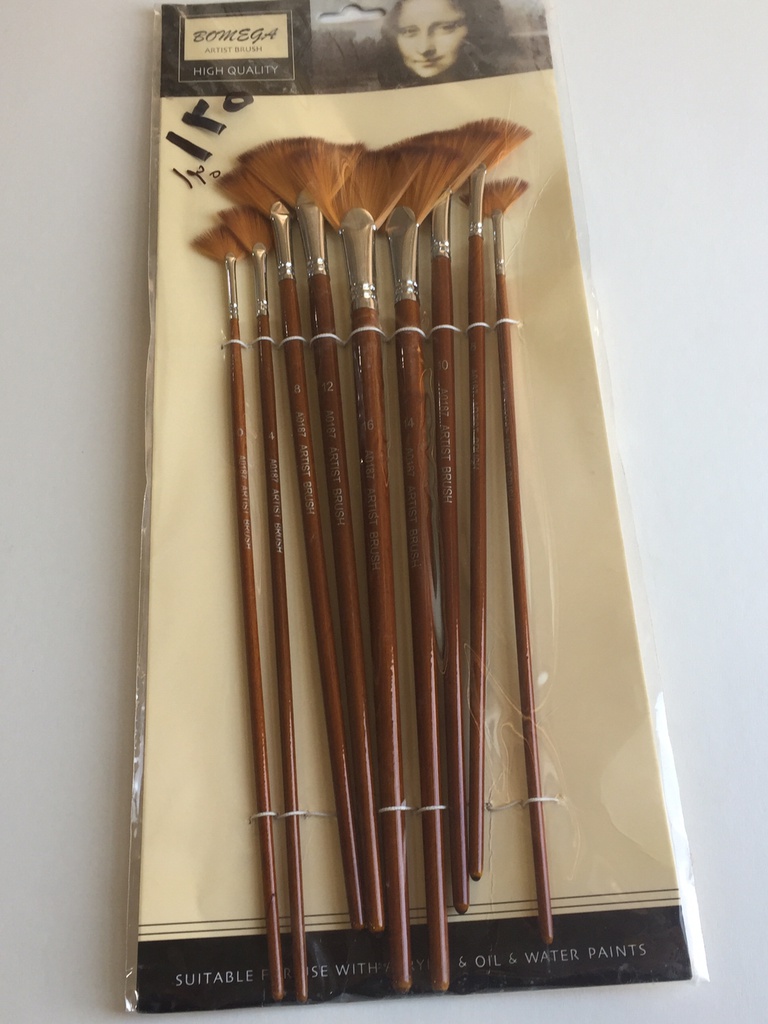 Bomega Artist Brush - Set of 9 Fan Brushes - With long Brown Handle