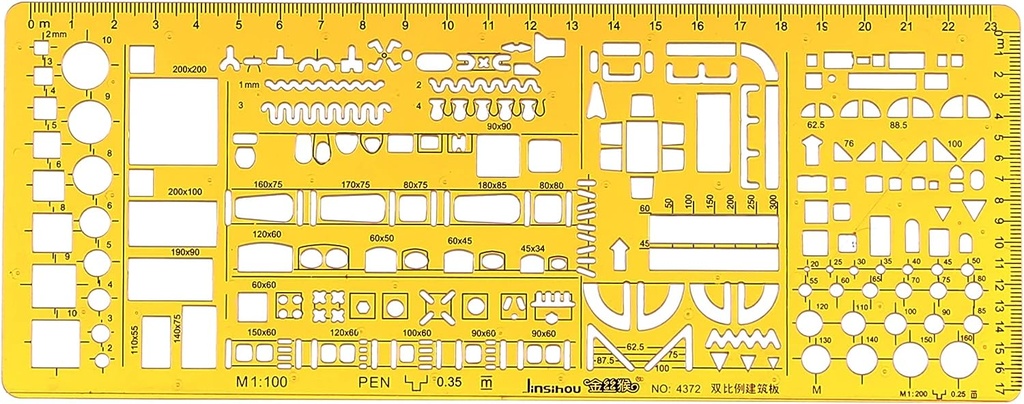  1:100 Interior Design and Furniture Templates, Drafting Tools and Ruler Shapes for Architecture, Drafting Tools, Architecture Supplies, Drafting Templates