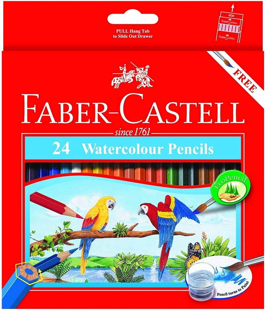 Faber Castell – Watercolor pencils – Long pencil 24 color with free rounded brush