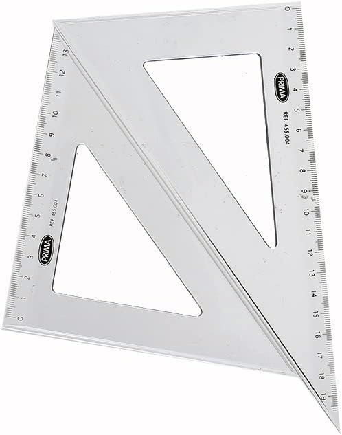 Prima set - protractor, 19 cm triangle, 13 cm right triangle, and 30 cm ruler