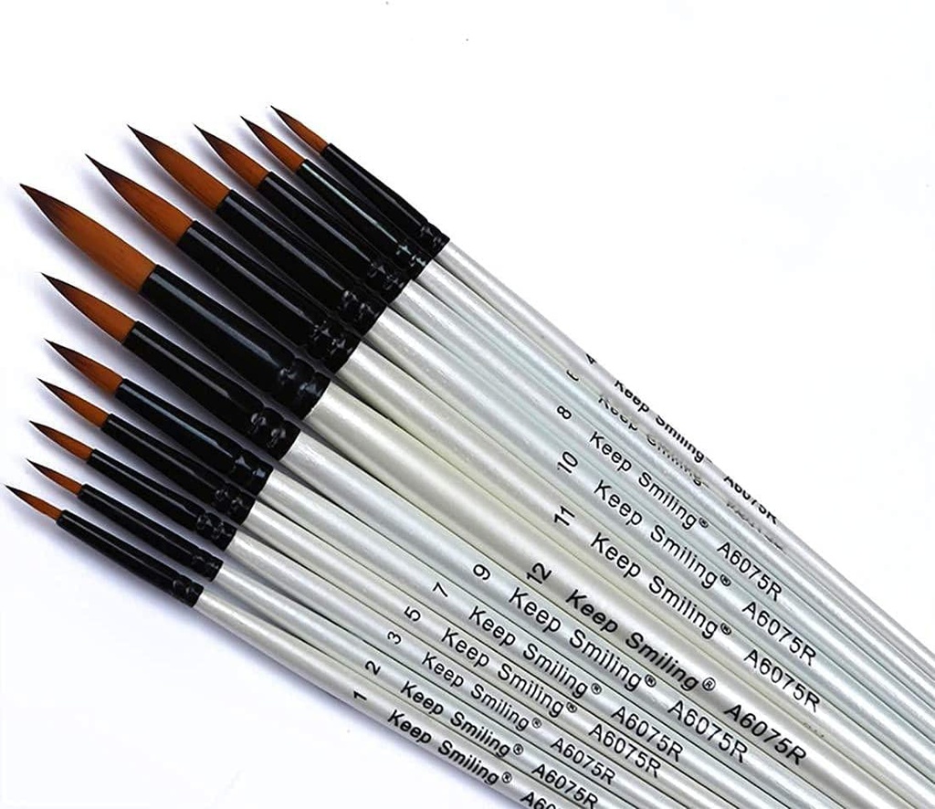 Keep Smiling - set of 12 Brushes -  White long handle - different Shapes & sizes ( from 1 to 12)