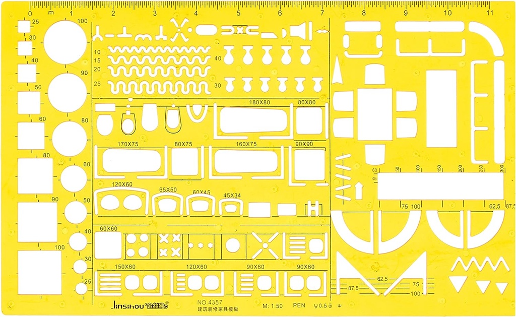 Jinsihou no 43575 -  1: 50 Interior Design and Furniture Templates, Drafting Tools and Ruler Shapes for Architecture, Drafting Tools, Architecture Supplies, Drafting Templates