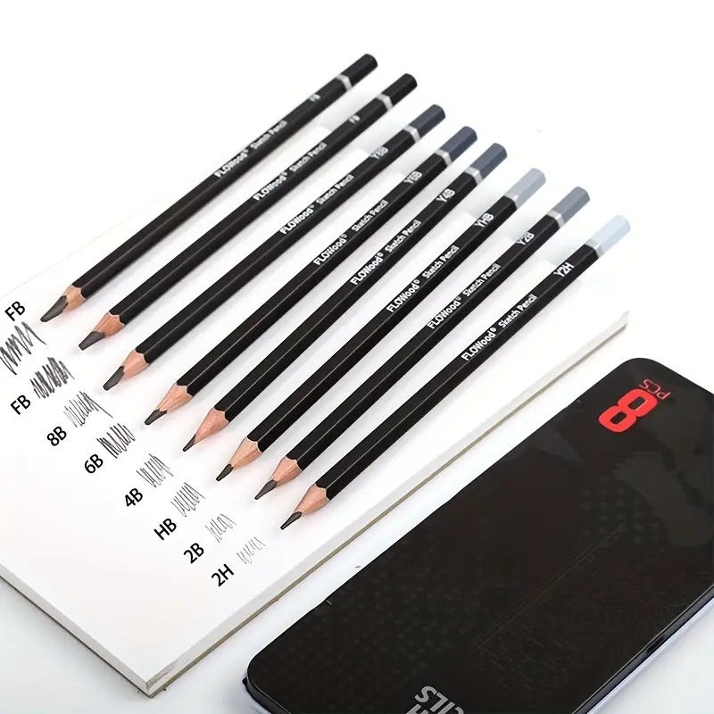 Professional Drawing Sketching Pencil Set 8 Pieces Graphite Pencils In Metal Case For Artists Beginner Sketching Drawing Art (FB - FB - Y8B - Y6B - Y4B - Y2B - YHB- Y2H)