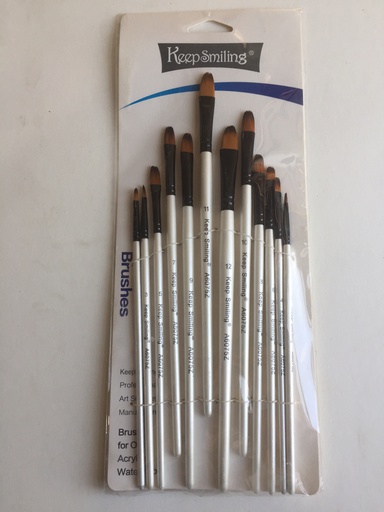 Keepsmiling - Set of 12 Brushes -  White long handle - different Shapes & sizes