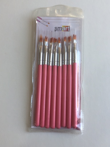 Smart - Set of 8 Paint Flowers Brushes -  Pink Short handle - Different Sizes