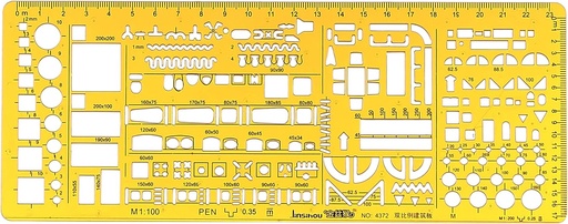 1:100 Interior Design and Furniture Templates, Drafting Tools and Ruler Shapes for Architecture, Drafting Tools, Architecture Supplies, Drafting Templates