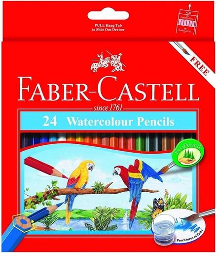 Faber Castell – Watercolor pencils – Long pencil 24 color with free rounded brush