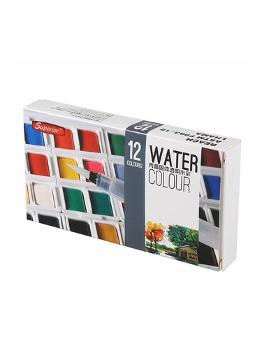 Watercolor set 12 pans colors - with brush - each pan 5 gm