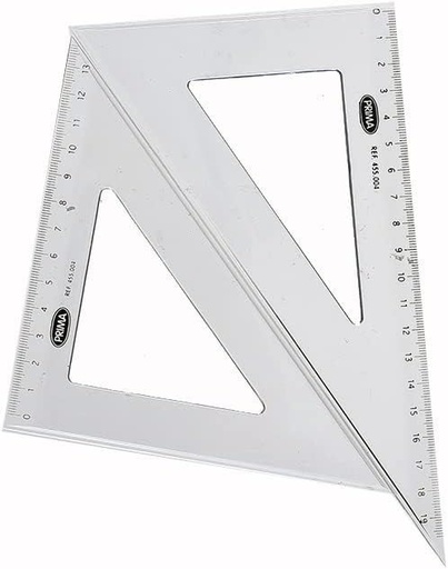 Prima set - protractor, 19 cm triangle, 13 cm right triangle, and 30 cm ruler