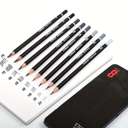 Professional Drawing Sketching Pencil Set 8 Pieces Graphite Pencils In Metal Case For Artists Beginner Sketching Drawing Art (FB - FB - Y8B - Y6B - Y4B - Y2B - YHB- Y2H)